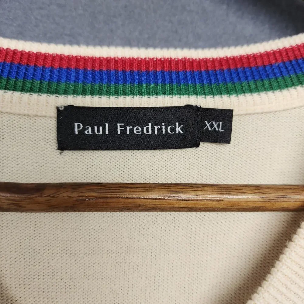 Paul Fredrick Sweater Vest Men 2XL Cream Supima Cotton Pullover Classic Knit XXL